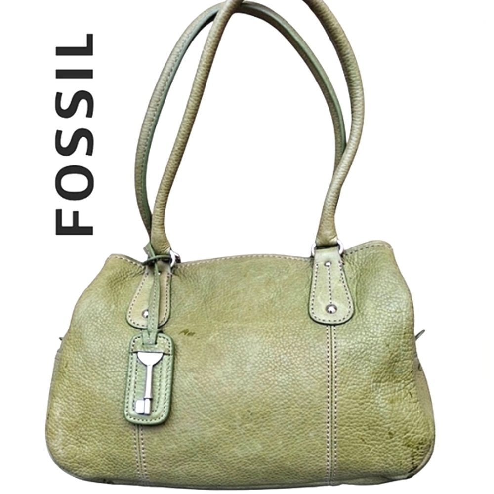FOSSIL Multi-Section Hobo Key Charm Pebble Shoulder Bag Satchel EUC